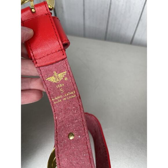 Vintage Belt Seashell Nautical Red Leather Goldtone Coastal Beach Size Small - Picture 4 of 4